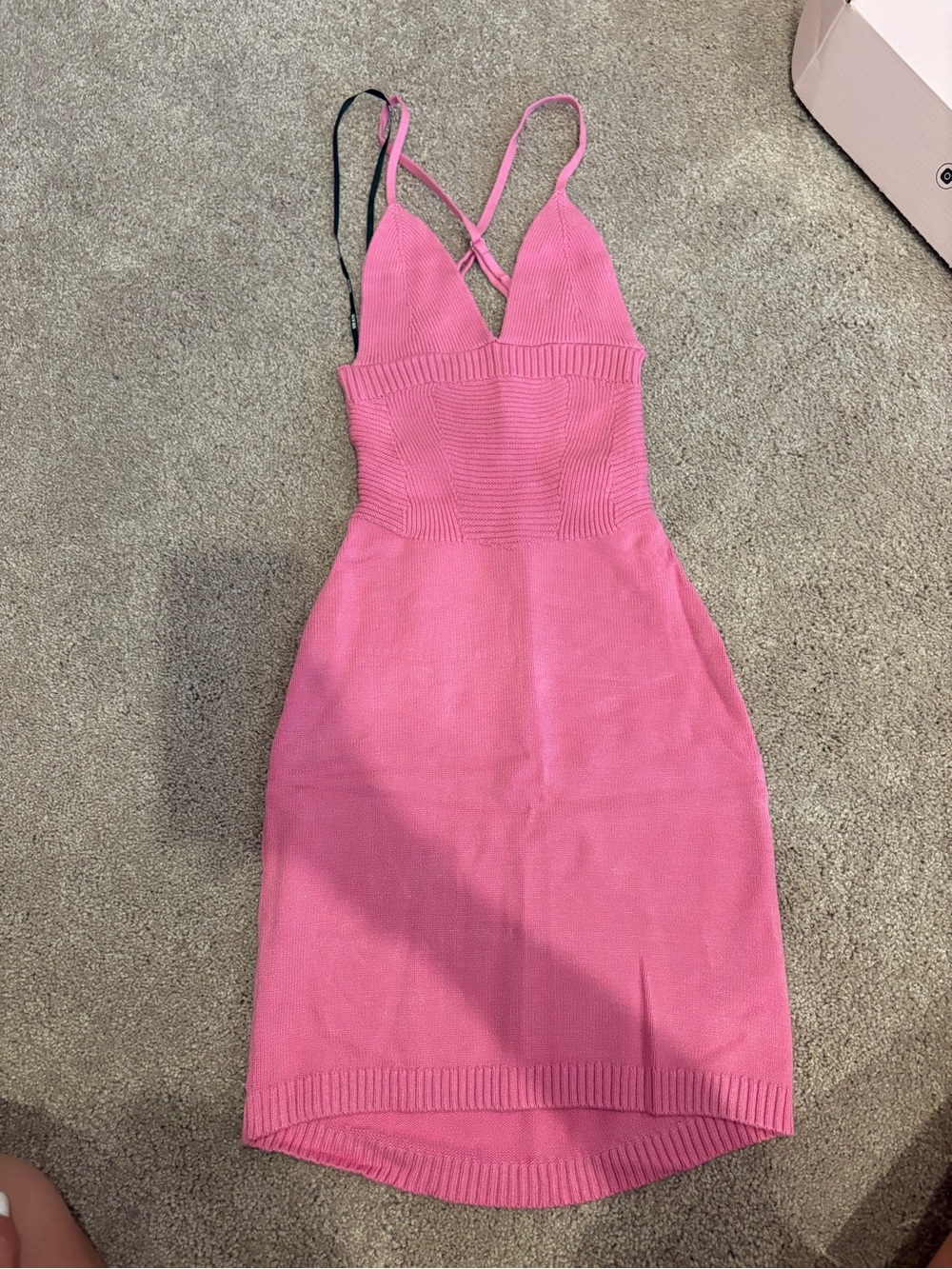 SER.O.YA Hot Pink Ribbed V-Neck Mini Dress